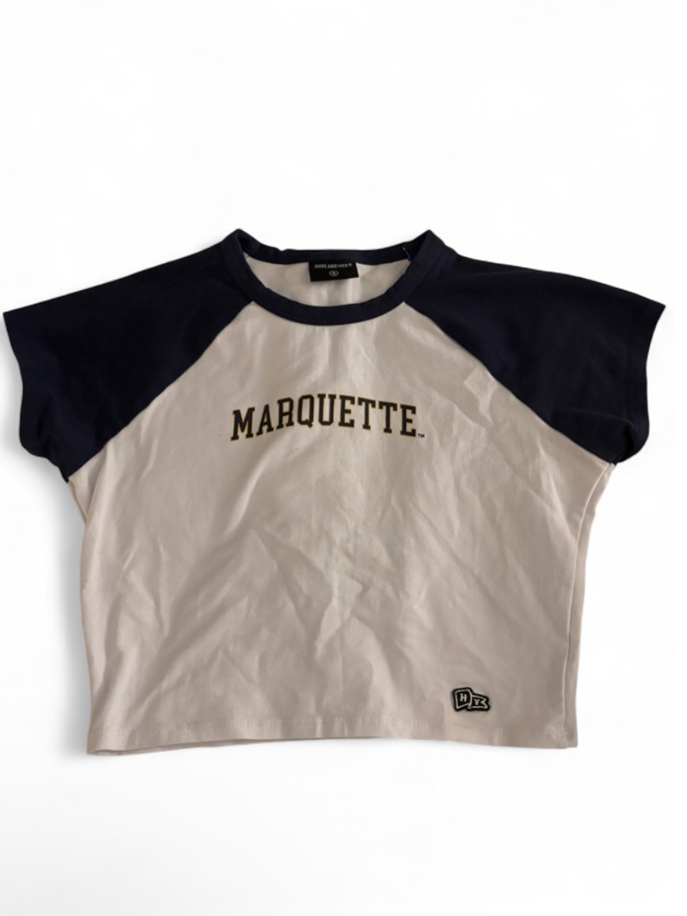 Hype and Vice Marquette Cropped Baby Tee - Navy & White